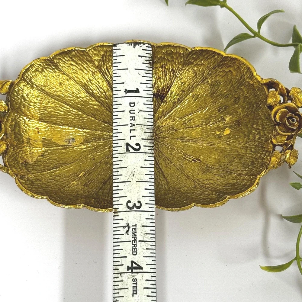 Vintage Gold toned Ormolu Soap Dish: Rose Detail, Hallway Key Tray or ring dish